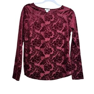 Sundance Delicate Senses Velvet Burnout Top Roses in Burgundy Size S Lined K7